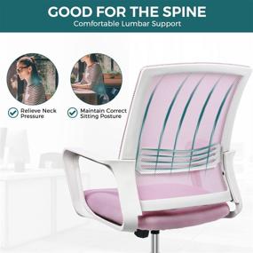 img 3 attached to 🪑 Mid Back Rolling Chair with Lumbar Support, Swivel Adjustable - Blush Pink Mesh Office Chair for Home Office Desk