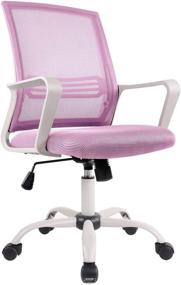img 4 attached to 🪑 Mid Back Rolling Chair with Lumbar Support, Swivel Adjustable - Blush Pink Mesh Office Chair for Home Office Desk