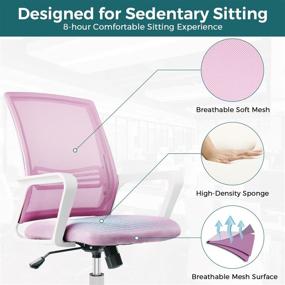 img 2 attached to 🪑 Mid Back Rolling Chair with Lumbar Support, Swivel Adjustable - Blush Pink Mesh Office Chair for Home Office Desk