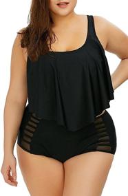img 4 attached to 👙 Kisscynest Plus Size Swimwear: 2-Piece High Waisted Ruffle Bikini Swimsuit for Women