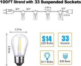 img 3 attached to 🌟 Commercial Grade Waterproof Outdoor String Lights: WOOLZ 100FT LED Patio Lights with 32+1(Spare) 1W Dimmable Shatterproof S14 Bulbs for Party, Patio, Garden, Porch, and Wedding