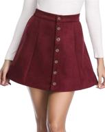 fuinloth women's faux suede a-line mini skirt with button closure - trendy high waist short skirt for 2021 logo