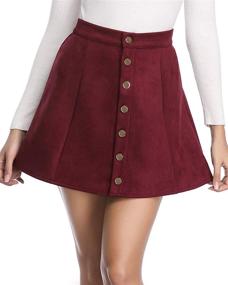 img 4 attached to Fuinloth Women's Faux Suede A-Line Mini Skirt with Button Closure - Trendy High Waist Short Skirt for 2021