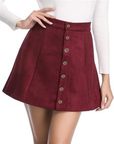 img 3 attached to Fuinloth Women's Faux Suede A-Line Mini Skirt with Button Closure - Trendy High Waist Short Skirt for 2021