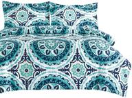 stylish teal comforter set: bohemian boho chic mandala medallion pattern printed on soft microfiber bedding (queen size) logo