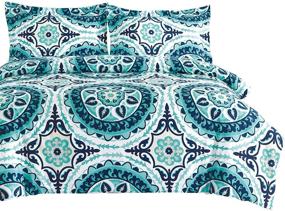 img 3 attached to Stylish Teal Comforter Set: Bohemian Boho Chic Mandala Medallion Pattern Printed on Soft Microfiber Bedding (Queen Size)