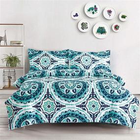 img 2 attached to Stylish Teal Comforter Set: Bohemian Boho Chic Mandala Medallion Pattern Printed on Soft Microfiber Bedding (Queen Size)