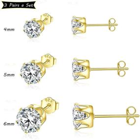 img 3 attached to 💎 Sophisticated Sterling Silver Stud Earrings Set for Women & Girls - Sparkling 3 Pairs of Tiny Round CZ Studs in 3mm & 4mm Sizes - Perfect for Cartilage & Tragus Piercings