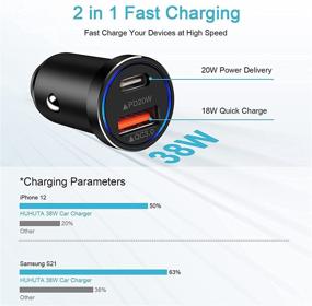 img 2 attached to 38-ваттное автомобильное зарядное устройство с двумя портами USB C с поддержкой PD&QC 3.0 - быстрое зарядное устройство для Samsung Galaxy S21/S20/S20 FE/S10/S9/Note 20, iPhone 12/12 Pro/12 Mini/11/11 Pro/XR/XS - в комплекте 6-футовый шнур типа C.