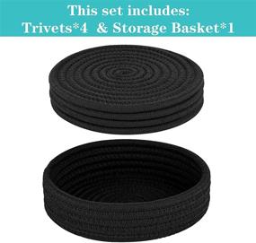 img 3 attached to 🔥 4-Piece Pot Holders and Trivets Set with Kitchen Storage Basket - Heat Resistant Cotton Mat for Hot Pots and Pans, Hot Dish Potholders, Table and Countertop Protector, Black