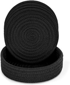 img 4 attached to 🔥 4-Piece Pot Holders and Trivets Set with Kitchen Storage Basket - Heat Resistant Cotton Mat for Hot Pots and Pans, Hot Dish Potholders, Table and Countertop Protector, Black