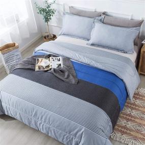 img 4 attached to 🛏️ Andency Full Size Comforter Set (79x90 Inch)- Gray and Blue Patchwork Striped Design, 3-Piece Soft Microfiber Down Alternative Bedding Set with Corner Loops