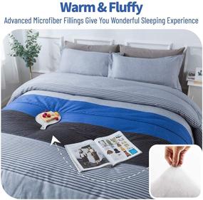 img 2 attached to 🛏️ Andency Full Size Comforter Set (79x90 Inch)- Gray and Blue Patchwork Striped Design, 3-Piece Soft Microfiber Down Alternative Bedding Set with Corner Loops