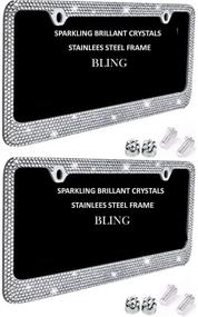 img 4 attached to 💎 Stylish APSG Glitter White Crystal Rhinestone License Plate Frames - 2 Pack Stainless Steel Chrome Holders with Shimmering Diamond Bling - Front + Rear