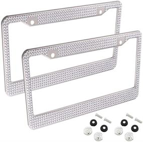 img 3 attached to 💎 Stylish APSG Glitter White Crystal Rhinestone License Plate Frames - 2 Pack Stainless Steel Chrome Holders with Shimmering Diamond Bling - Front + Rear