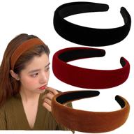 stylish and comfortable velvet wide headbands for women - set of 3 soft hairbands with no-slip grip - fashionable diademas para mujer de moda hair accessories (pack of 3 - velvet a) logo