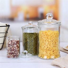 img 1 attached to 🏺 Maredash Glass Apothecary Jars - Bathroom Storage Organizer Set with Lids - Cotton Ball Holder Canisters (Set of 8)