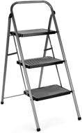 🪜 delxo 3 step folding step ladder: anti-slip, sturdy steel, 330lb capacity, lightweight - grey logo