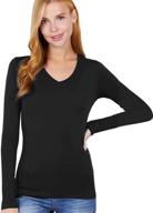 👚 plus size women's lightweight soft cotton long sleeve crew neck & v neck slim fit top shirts (s-2xl) logo