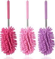lorpect microfiber cleaning duster set - telescopic extension pole, extendable washable mini dusters for car, window, furniture, office (pink purple rose red) logo