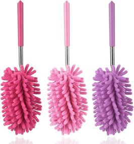 img 4 attached to Lorpect Microfiber Cleaning Duster Set - Telescopic Extension Pole, Extendable Washable Mini Dusters for Car, Window, Furniture, Office (Pink Purple Rose Red)
