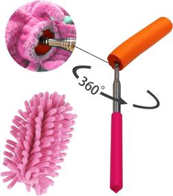 img 3 attached to Lorpect Microfiber Cleaning Duster Set - Telescopic Extension Pole, Extendable Washable Mini Dusters for Car, Window, Furniture, Office (Pink Purple Rose Red)