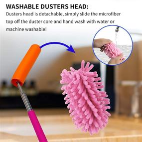 img 1 attached to Lorpect Microfiber Cleaning Duster Set - Telescopic Extension Pole, Extendable Washable Mini Dusters for Car, Window, Furniture, Office (Pink Purple Rose Red)