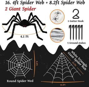 img 1 attached to 🕷️ Halloween Decorations - Giant Spider Set of 2, 50'' each, Triangular Spider Web 200'', Round Spider Web 100'', Hook, Stretch Web, Ground Stakes - Indoor Outdoor Halloween Decor, Haunted House Props