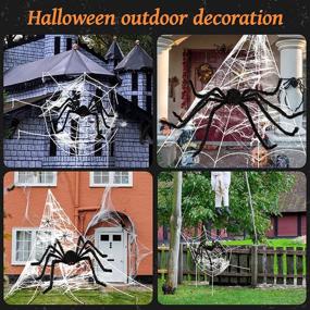 img 2 attached to 🕷️ Halloween Decorations - Giant Spider Set of 2, 50'' each, Triangular Spider Web 200'', Round Spider Web 100'', Hook, Stretch Web, Ground Stakes - Indoor Outdoor Halloween Decor, Haunted House Props