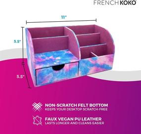 img 3 attached to 🗂️ French KOKO Large PU Leather Desk Organizer with Tie Dye Fun - Stylish Pen Holder & Multifunctional Storage for Office, School, and Home