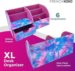 img 2 attached to 🗂️ French KOKO Large PU Leather Desk Organizer with Tie Dye Fun - Stylish Pen Holder & Multifunctional Storage for Office, School, and Home