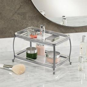 img 3 attached to mDesign Vanity Tray Organizer for Bathroom Countertops - 2 Levels for Makeup Brushes, Eyeshadow Palettes, Lipstick, Perfume, and Jewelry - Graphite Gray/Clear
