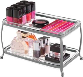img 2 attached to mDesign Vanity Tray Organizer for Bathroom Countertops - 2 Levels for Makeup Brushes, Eyeshadow Palettes, Lipstick, Perfume, and Jewelry - Graphite Gray/Clear