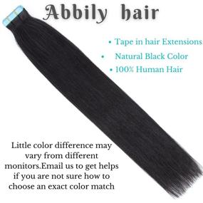 img 3 attached to 💇 Abbily Лента для волос Tape in Hair Extensions - Шелковистые прямые волосы Remy Tape in Hair Extensions из натуральных волос 20 штук, 40 г, натуральный черный цвет, лента в 14 дюймов (14 дюймов, натуральный черный)