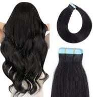 💇 abbily лента для волос tape in hair extensions - шелковистые прямые волосы remy tape in hair extensions из натуральных волос 20 штук, 40 г, натуральный черный цвет, лента в 14 дюймов (14 дюймов, натуральный черный) логотип