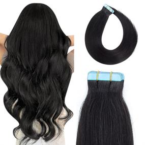 img 4 attached to 💇 Abbily Лента для волос Tape in Hair Extensions - Шелковистые прямые волосы Remy Tape in Hair Extensions из натуральных волос 20 штук, 40 г, натуральный черный цвет, лента в 14 дюймов (14 дюймов, натуральный черный)