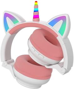 img 3 attached to 🦄 Yusonic Unicorn Kids Bluetooth Headphones: Foldable, Light Up, Wireless | Perfect Birthday Gift for Girls, Boys, Toddlers, Travel, School, Tablets | White+Pink