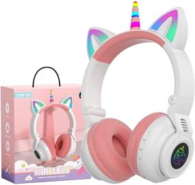 img 4 attached to 🦄 Yusonic Unicorn Kids Bluetooth Headphones: Foldable, Light Up, Wireless | Perfect Birthday Gift for Girls, Boys, Toddlers, Travel, School, Tablets | White+Pink