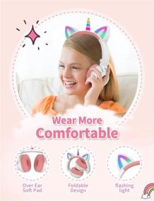 img 2 attached to 🦄 Yusonic Unicorn Kids Bluetooth Headphones: Foldable, Light Up, Wireless | Perfect Birthday Gift for Girls, Boys, Toddlers, Travel, School, Tablets | White+Pink