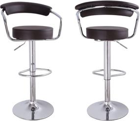 img 3 attached to Adeco Set of Two Brown Leatherette Cushioned Barstool Chairs with Adjustable Curved Back, Chrome Arms, and Pedestal Base