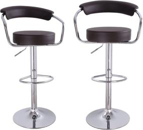 img 4 attached to Adeco Set of Two Brown Leatherette Cushioned Barstool Chairs with Adjustable Curved Back, Chrome Arms, and Pedestal Base