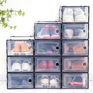 👠 clear stackable shoe boxes – 12 pack shoe storage containers, 13” x 9” x 5.5”, front opening, easy assembly, durable, transparent shoe organizer for closets логотип