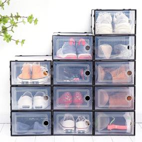 img 4 attached to 👠 Clear Stackable Shoe Boxes – 12 Pack Shoe Storage Containers, 13” x 9” x 5.5”, Front Opening, Easy Assembly, Durable, Transparent Shoe Organizer for Closets