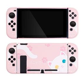 img 4 attached to 🐱 GeekShare Pink Cat Protective Case Set for Nintendo Switch - Anti-Scratch and Soft Touch Replacement Housing Shell for Console and Joycon