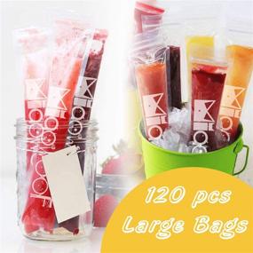 img 1 attached to 🍦 120 BPA Free Disposable Ice Pop Mold Bags with Zip Seals | Freezer Tubes for Healthy Snacks, Yogurt Sticks, Juice &amp; Fruit Smoothies | Ice Candy Pops with Funnel | Includes 2 Pack Ice Pop Sleeves