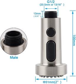img 2 attached to 🚰 Premium Brushed Nickel Pull Out Sink Sprayer Replacement - 3 Function Kitchen Faucet Nozzle Head for G1/2 Male Connector