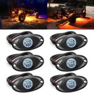 6 pods led rock lights for jeep atv utv suv rzr off road ranger pioneer wheeler truck boat underbody glow trail rig lighting lamp underglow led neon lights waterproof 12v-24v - amber logo