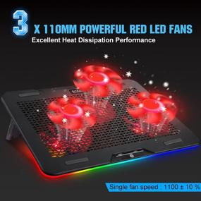 img 3 attached to 💻 Laptop Cooling Pad with 3 Quiet Red LED Fans - Touch Control Multi-Light Modes - Dual USB Ports, Portable Adjustable Cooling Stand for 12-17 Inch Laptop