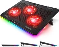 💻 laptop cooling pad with 3 quiet red led fans - touch control multi-light modes - dual usb ports, portable adjustable cooling stand for 12-17 inch laptop logo