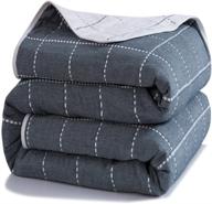 🔥 premium 6-layer toddler blanket - 100% muslin cotton - navy dotted line plaid style - ideal spring summer quilt/throw blanket for teens, adults - size: 45"x56 logo